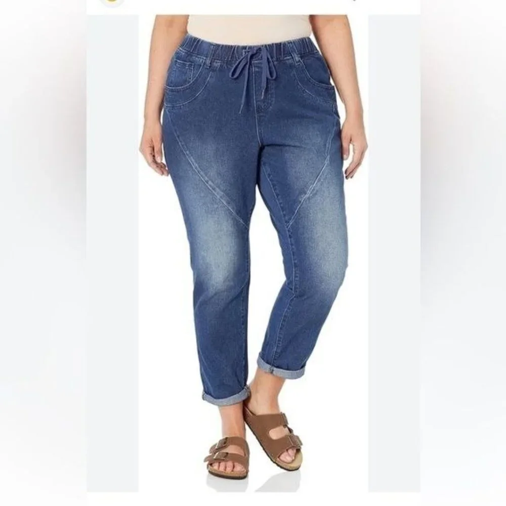 Elastic Waist Denim Jogger Jeans XXL Relaxed Fit Blue Wash Drawstring Waistband - Picture 12 of 12